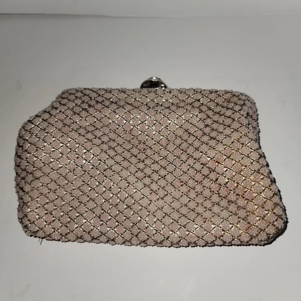 Vintage Josef Pink Brown Beaded Purse Cloch 5 in X 7 in